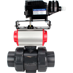 Кран шаровой BV4242E-FP-GRM-ISO Дн20 Ру10 полнопроходной, корпус - НПВХ, шар - НПВХ, уплотнение - EPDM, с пневмоприводом PA-SA-052 и пневмопозиционером YT-1000RSN с обратной связью