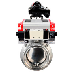 Затвор дисковый поворотный WBV3131S-2W-T-H Ду65 Ру10 резьбовой, пищевая нержавеющая сталь 304, уплотнение – Silicon, с пневмоприводом PA-DA-052, пневмораспределителем 4V320-08 AC220V и БКВ APL-210N