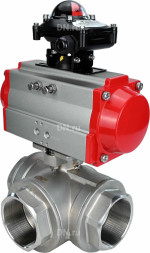 Кран шаровой BV3232P(4pc)-SP-3WL-T-ISO-H Ду10 Ру63 стандартнопроходной трехходовой L-тип, нерж. сталь SS316, внутренняя резьба, уплотнение - PTFE, с пневмоприводом PA-SA-52 и блоком концевых выключателей APL-210N
