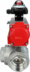 Кран шаровой BV3232P(4pc)-SP-3WL-T-ISO-H Ду10 Ру63 стандартнопроходной трехходовой L-тип, нерж. сталь SS316, внутренняя резьба, уплотнение - PTFE, с пневмоприводом PA-SA-52 и блоком концевых выключателей APL-210N