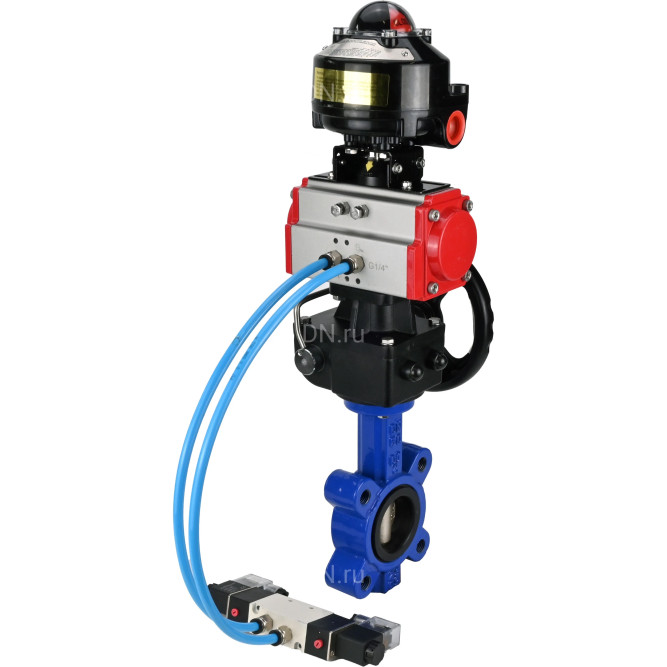 Затвор дисковый поворотный WBV1616N-2W-Fb-H Ду50 Ру16 LUG корпус - чугун QT450, диск - чугун QT450, уплотнение - NBR, с пневмоприводом PA-DA-065, пневмораспределителем 4V320-08 AC220V, БКВ APL-510N EX и редуктором MON1-250-T26-ISO в Перми