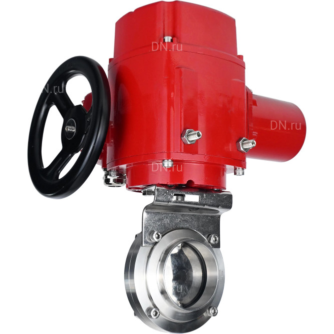 Затвор дисковый поворотный WBV3131E-2W-W-H Ду20 Ру10 под приварку, корпус - пищевая нержавеющая сталь 304, уплотнение - EPDM, с электроприводом QT-EX-005M-O2-380VAC-У1 с моментной муфтой и штурвалом в Перми
