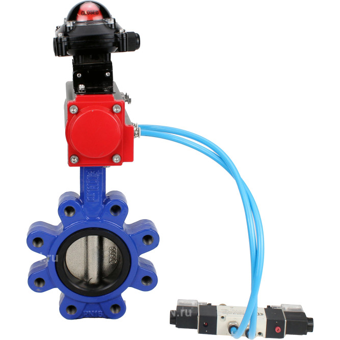 Затвор дисковый поворотный WBV1616N-2W-Fb-H Ду80 Ру16 LUG корпус - чугун QT450, диск - чугун QT450, уплотнение - NBR, с пневмоприводом PA-DA-083, пневмораспределителем 4V320-08 AC220V и БКВ APL-210N в Перми