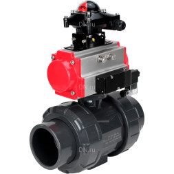 Кран шаровой BV4242E-FP-GRM-ISO Дн100 Ру10 полнопроходной, корпус - НПВХ, шар - НПВХ, уплотнение - EPDM, с пневмоприводом PA-SA-083, пневмораспределителем 4M310-08 DC24V и БКВ APL-210N
