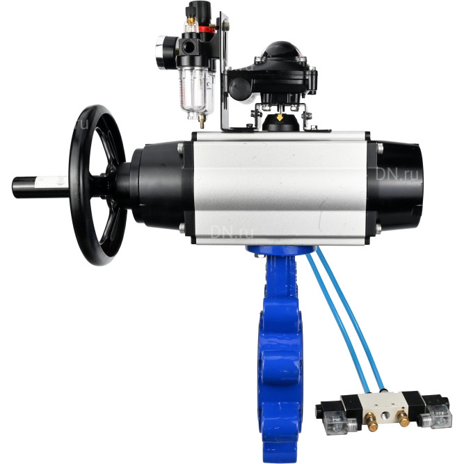 Затвор дисковый поворотный WBV1616E-2W-Fb-H Ду125 Ру16 LUG корпус - чугун QT450, диск - чугун QT450, уплотнение - EPDM, с пневмоприводом PA-DA-105-1, пневмораспределителем 4V320-10 AC220V, БКВ APL-210N и БПВ AFC2000 в Перми