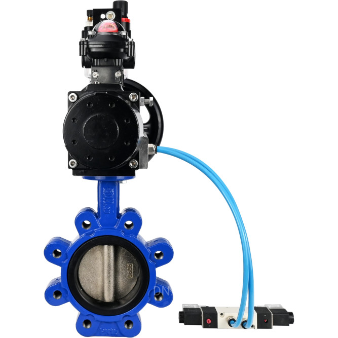 Затвор дисковый поворотный WBV1616E-2W-Fb-H Ду125 Ру16 LUG корпус - чугун QT450, диск - чугун QT450, уплотнение - EPDM, с пневмоприводом PA-DA-105-1, пневмораспределителем 4V320-10 AC220V, БКВ APL-210N и БПВ AFC2000 в Перми