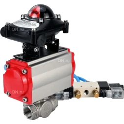 Кран шаровой BV3232P(4pc)-SP-3WL-T-ISO-H Ду32 Ру63, стандартнопроходной, четырехсоставной, корпус - нержавеющая сталь 316, уплотнение - PTFE, внутренняя резьба, с пневмоприводом PA-SA-065, пневмораспределителем 4V320-08 AC220V, БКВ APL-210N