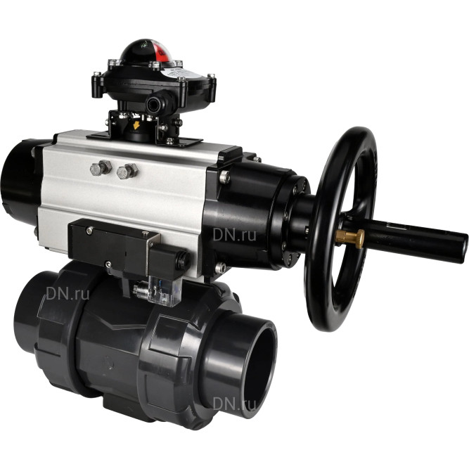 Кран шаровой BV4242E-FP-GRM-ISO Дн15 Ру10 полнопроходной, корпус - НПВХ, шар - НПВХ, уплотнение - EPDM, с пневмоприводом PA-DA-105-1, пневмораспределителем 4M310-08 DC24V и БКВ APL-210N в Перми