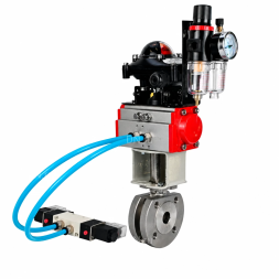 Кран шаровой BV3232P-FP-Fb-ISO-H Ду25 Ру16, межфланцевый, полнопроходной, корпус - нержавеющая сталь 316, уплотнение - PTFE, с пневмоприводом PA-DA-052 двойного действия, пневмораспределителем 4V320-10 AC220V, с БКВ APL-210N, с БПВ AFC2000