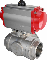 Кран шаровой BV3232P(4pc)-SP-3WL-T-ISO-H Ду20 Ру63 стандартнопроходной L-тип, трехходовой, нержавеющая сталь SS316, внутренняя резьба, уплотнение - PTFE, с пневмоприводом PA-DA-52 двойного действия