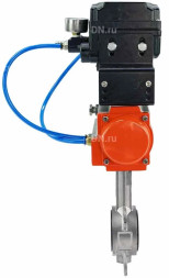 Затвор дисковый поворотный WBV3232V-2W-Fb-H Ду200 Ру16, корпус - нержавеющая сталь 316L, диск - нержавеющая сталь 316L, уплотнение - Viton, с пневмоприводом PA-DA-130 и с электропневматическим поворотным позиционером YT-1000RSN с обратной связью