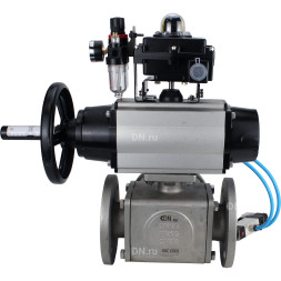 Кран шаровой BV3232P(4pc)-FP-3WL-F Ду100 Ру16 полнопроходной трехходовой, фланцевый, корпус - нержавеющая сталь SS316, с пневмоприводом PA-DA-105-1, пневмораспределителем 4V320-08 AC220V, БКВ APL-410N EX и БПВ AFC2000