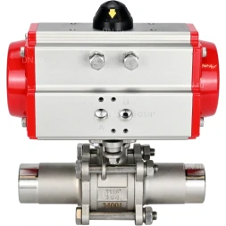 Кран шаровой BV3131P(3pc)-FP-W-ISO-H LONG Ду50 Ру40 полнопроходной, корпус - нержавеющая сталь 304, уплотнение - PTFE, под приварку, с пневмоприводом PA-DA-083