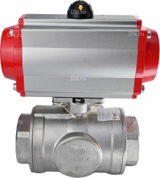 Кран шаровой BV3232P(4pc)-SP-3WL-T-ISO-H Ду25 Ру63 стандартнопроходной L-тип, трехходовой, нержавеющая сталь SS316, внутренняя резьба, уплотнение - PTFE, с пневмоприводом PA-DA-52 двойного действия