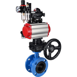 Затвор дисковый поворотный WBV1313E-2W-F-H Ду150 Ру16 фланцевый, корпус - чугун GGG40, диск - чугун GGG40, EPDM, с пневмоприводом PA-DA-130, пневмораспределителем 4M310-08 AC220V, БКВ APL-210N, ручным дублером MON1-250-T26-ISO и БПВ AFC2000