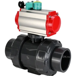 Кран шаровой BV4242E-FP-GRM-ISO Дн20 Ру10 полнопроходной, корпус - НПВХ, шар - НПВХ, уплотнение - EPDM, с пневмоприводом PA-DA-052, пневмораспределителем 4M310-08 AC220V и магнитным переключателем ALS200D