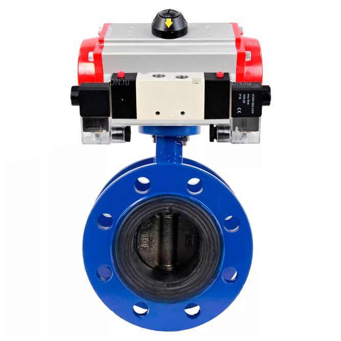 Затвор дисковый поворотный WBV1331E-2W-F-H Ду125 Ру16, корпус - чугун GGG40, диск - нержавеющая сталь 304, уплотнение - EPDM, с пневмоприводом PA-SA-160 и пневмораспределителем 4M320-10 AC220V в Перми