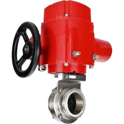 Затвор дисковый поворотный WBV3131E-2W-C-H Ду15 Ру10 кламповый, корпус - пищевая нержавеющая сталь 304, уплотнение - EPDM, с электроприводом QT-EX-005M-O2-380VAC-У1 с моментной муфтой и штурвалом