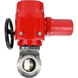 Затвор дисковый поворотный WBV3131E-2W-C-H Ду15 Ру10 кламповый, корпус - пищевая нержавеющая сталь 304, уплотнение - EPDM, с электроприводом QT-EX-005M-O2-380VAC-У1 с моментной муфтой и штурвалом