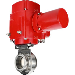Затвор дисковый поворотный WBV3131E-2W-C-H Ду15 Ру10 кламповый, корпус - пищевая нержавеющая сталь 304, уплотнение - EPDM, с электроприводом QT-EX-005M-O2-380VAC-У1 с моментной муфтой и штурвалом