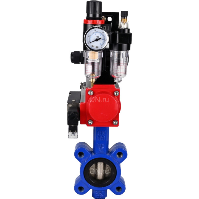 Затвор дисковый поворотный WBV1616N-2W-Fb-H Ду65 Ру16 LUG корпус - чугун QT450, диск - чугун QT450, уплотнение - NBR, с пневмоприводом PA-DA-065, пневмораспределителем 4M310-08 AC220V, БКВ APL-210N и БПВ AFC2000 в Перми
