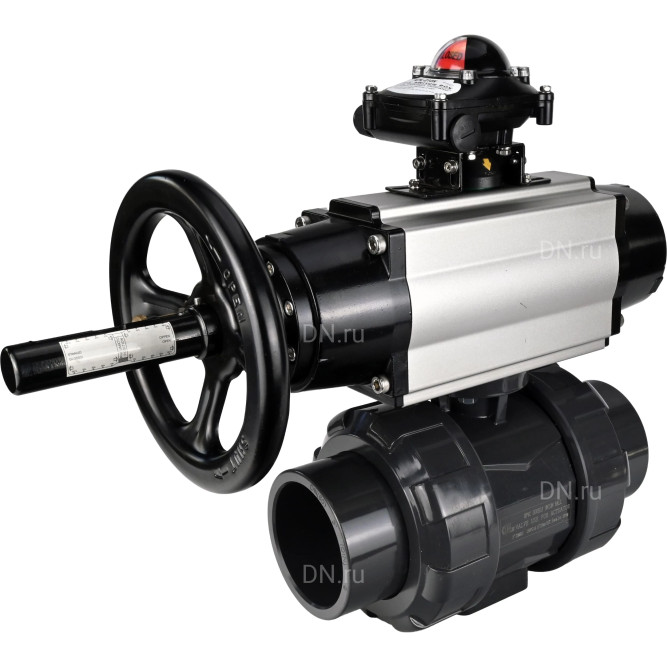 Кран шаровой BV4242E-FP-GRM-ISO Дн40 Ру10 полнопроходной, корпус - НПВХ, шар - НПВХ, уплотнение - EPDM, с пневмоприводом PA-DA-105-1, пневмораспределителем 4M310-08 DC24V и БКВ APL-210N в Перми