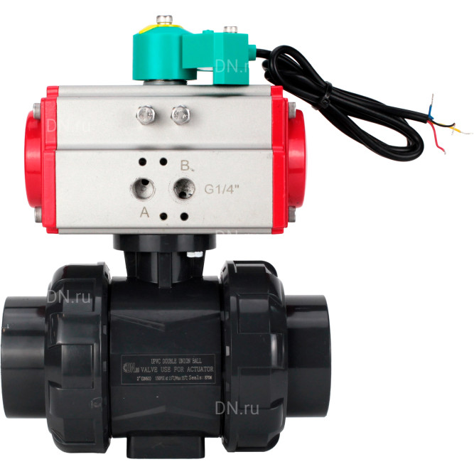 Кран шаровой BV4242E-FP-GRM-ISO Дн100 Ру10 полнопроходной, корпус - НПВХ, шар - НПВХ, уплотнение - EPDM, с пневмоприводом PA-DA-065 и магнитным переключателем ALS200D в Перми