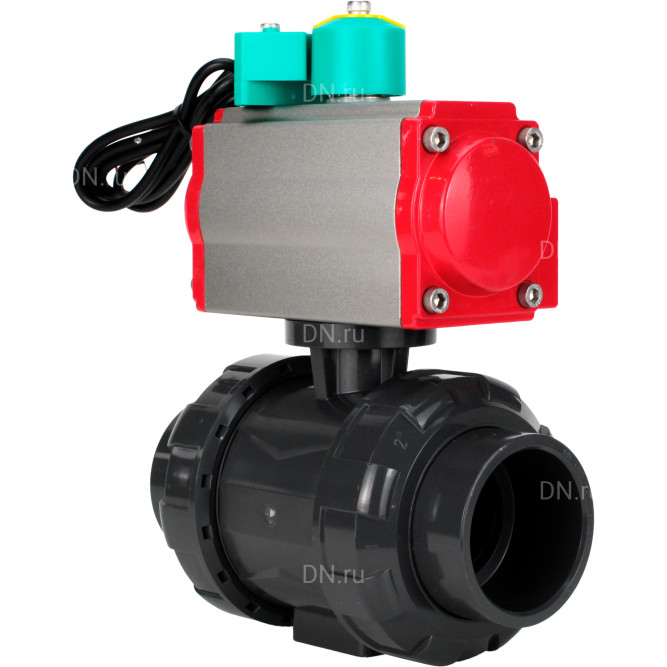 Кран шаровой BV4242E-FP-GRM-ISO Дн100 Ру10 полнопроходной, корпус - НПВХ, шар - НПВХ, уплотнение - EPDM, с пневмоприводом PA-DA-065 и магнитным переключателем ALS200D в Перми
