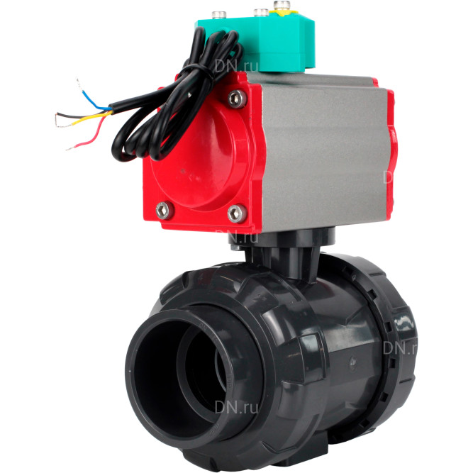 Кран шаровой BV4242E-FP-GRM-ISO Дн100 Ру10 полнопроходной, корпус - НПВХ, шар - НПВХ, уплотнение - EPDM, с пневмоприводом PA-DA-065 и магнитным переключателем ALS200D в Перми