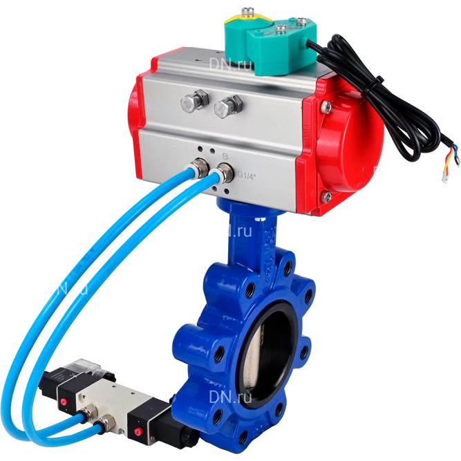 Затвор дисковый поворотный WBV1631E-2W-Fb-H Ду80 Ру16 LUG, корпус - чугун QT450, диск - нержавеющая сталь 304, уплотнение - EPDM, с пневмоприводом PA-SA-105, пневмораспределителем 4M320-10 AC220V и магнитным переключателем ALS200D в Перми