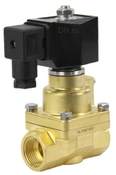 Клапан электромагнитный VS1000-PT-NC-24VDC 1/2″ Ду15 Ру16 соленоидный двухходовой поршневой, резьбовой, корпус - латунь, уплотнение - PTFE, пилотного действия, нормально закрытый, катушка - 24В DC