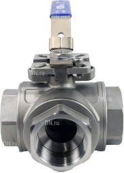 Кран шаровой BV3232P(4pc)-SP-3WT-T-ISO-H Ду15 Ру63, 3-ходовой T-тип стандартнопроходной, внутренняя резьба, уплотнение - PTFE, материал корпуса - нержавеющая сталь SS316 с ISO фланцем и рукояткой
