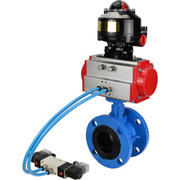 Затвор дисковый поворотный WBV1313E-2W-F-H Ду150 Ру16 фланцевый, корпус - чугун GGG40, диск - чугун GGG40, уплотнение - EPDM, с пневмоприводом PA-DA-130, пневмораспределителем 4V320-10 AC220V и БКВ APL-510N EX