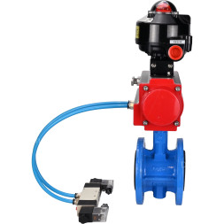 Затвор дисковый поворотный WBV1313E-2W-F-H Ду150 Ру16 фланцевый, корпус - чугун GGG40, диск - чугун GGG40, уплотнение - EPDM, с пневмоприводом PA-DA-130, пневмораспределителем 4V320-10 AC220V и БКВ APL-510N EX