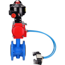 Затвор дисковый поворотный WBV1313E-2W-F-H Ду150 Ру16 фланцевый, корпус - чугун GGG40, диск - чугун GGG40, уплотнение - EPDM, с пневмоприводом PA-DA-130, пневмораспределителем 4V320-10 AC220V и БКВ APL-510N EX
