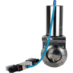 Затвор дисковый поворотный WBV3131E-2W-W-H Ду25 Ру10 под приварку, пищевая нержавеющая сталь 304, уплотнение – EPDM, с пневмоприводом PA-SA-85 и пневмораспределителем 4V320-08 AC220V