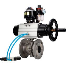 Кран шаровой BV3232P(2pc)-FP-F-ISO-H Ду100 Ру16, полнопроходной фланцевый, нержавеющая сталь SS316, уплотнение - PTFE, с пневмоприводом PA-DA-105-1 двойного действия, с пневмораспределителем 4V320-08 AC220V, с БКВ APL-510N EX, с БПВ AFC2000