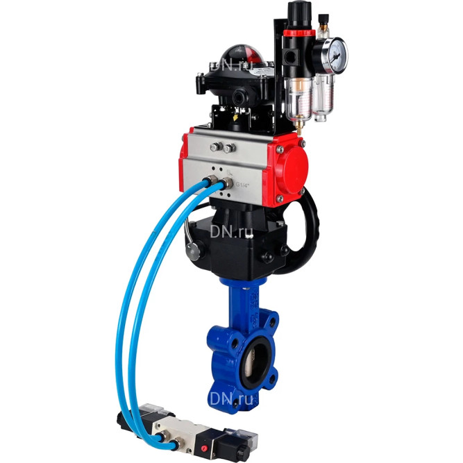 Затвор дисковый поворотный WBV1616E-2W-Fb-H Ду150 Ру16 LUG, корпус - чугун, диск - чугун, уплотнение - EPDM, с пневмоприводом PA-DA-105, пневмораспределителем 4M320-08 AC220V, ручным дублером MON3-700-T38-ISO, БКВ APL-210N и БПВ AFC2000 в Перми