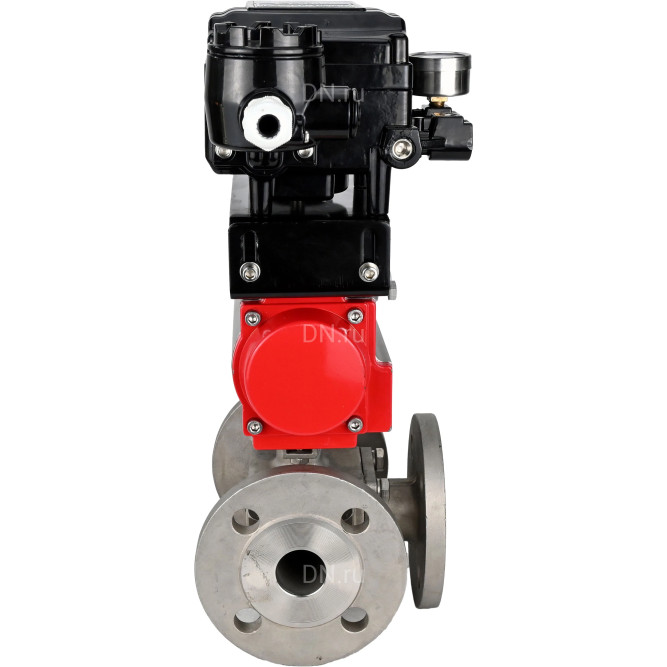 Кран шаровой BV3232P(4pc)-FP-3WL-F Ду32 Ру16 полнопроходной трехходовой, фланцевый, корпус - нержавеющая сталь SS316, с пневмоприводом PA-SA-083 с возвратными пружинами и пневмопозиционером YT-1000RSN без обратной связи в Перми