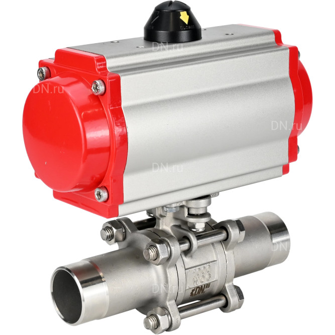 Кран шаровой BV3131P(3pc)-FP-W-ISO-H LONG Ду150 Ру16 полнопроходной, корпус - нержавеющая сталь 304, уплотнение - PTFE, под приварку, с пневмоприводом PA-DA-140 в Перми