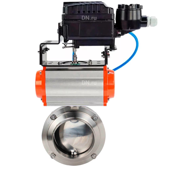 Затвор дисковый поворотный WBV3131E-2W-W-H Ду25 Ру10 под приварку, пищевая нержавеющая сталь 304, уплотнение – EPDM, с пневмоприводом PA-DA-065 и позиционером YT-1000RSN без обратной связи в Перми