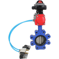 Затвор дисковый поворотный WBV1631E-2W-Fb-H Ду150 Ру16 LUG корпус - чугун QT450, диск - нержавеющая сталь 304, уплотнение - EPDM, с пневмоприводом PA-DA-105, пневмораспределителем 4V320-08 AC220V и БКВ APL-210N