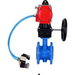 Затвор дисковый поворотный WBV1313E-2W-F-H Ду150 Ру16 фланцевый, корпус - чугун GGG40, диск - чугун GGG40, EPDM, с пневмоприводом PA-DA-130, пневмораспределителем 4V320-08 AC220V и ручным дублером MON1-250-T26-ISO