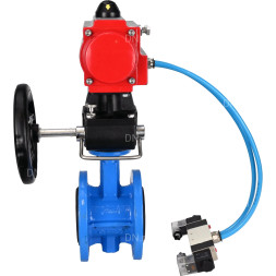 Затвор дисковый поворотный WBV1313E-2W-F-H Ду150 Ру16 фланцевый, корпус - чугун GGG40, диск - чугун GGG40, EPDM, с пневмоприводом PA-DA-130, пневмораспределителем 4V320-08 AC220V и ручным дублером MON1-250-T26-ISO