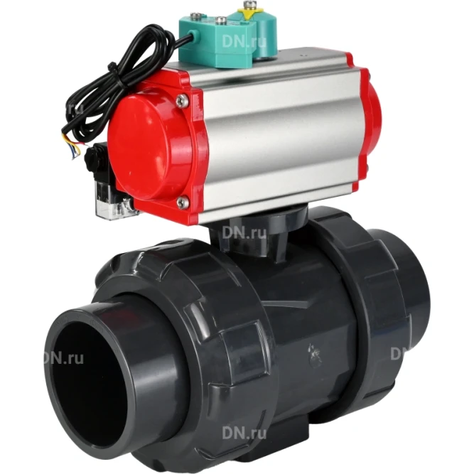 Кран шаровой BV4242E-FP-GRM-ISO Дн80 Ру10 полнопроходной, корпус - НПВХ, шар - НПВХ, уплотнение - EPDM, с пневмоприводом PA-DA-065, пневмораспределителем 4M310-08 AC220V и магнитным переключателем ALS200D в Перми