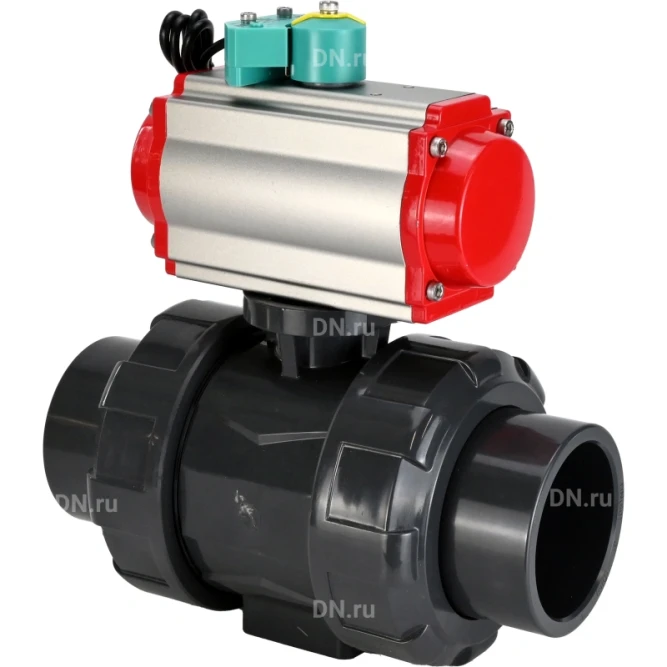 Кран шаровой BV4242E-FP-GRM-ISO Дн80 Ру10 полнопроходной, корпус - НПВХ, шар - НПВХ, уплотнение - EPDM, с пневмоприводом PA-DA-065, пневмораспределителем 4M310-08 AC220V и магнитным переключателем ALS200D в Перми