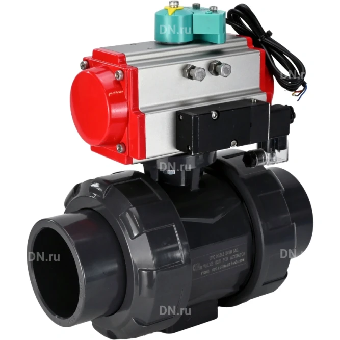Кран шаровой BV4242E-FP-GRM-ISO Дн80 Ру10 полнопроходной, корпус - НПВХ, шар - НПВХ, уплотнение - EPDM, с пневмоприводом PA-DA-065, пневмораспределителем 4M310-08 AC220V и магнитным переключателем ALS200D в Перми
