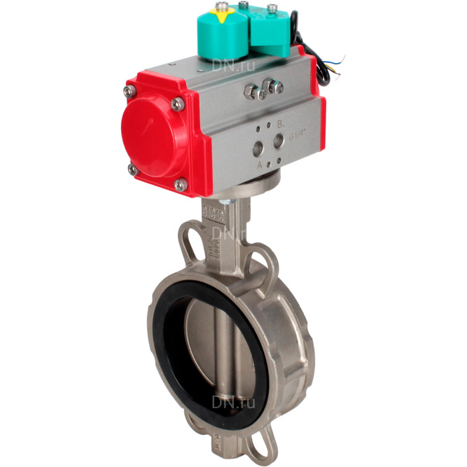 Затвор дисковый поворотный WBV3232E-2W-Fb-H Ду40 Ру16 корпус - нержавеющая сталь 316L, диск - нержавеющая сталь 316L, уплотнение - EPDM, с пневмоприводом PA-DA-052 и магнитным переключателем ALS200D в Перми