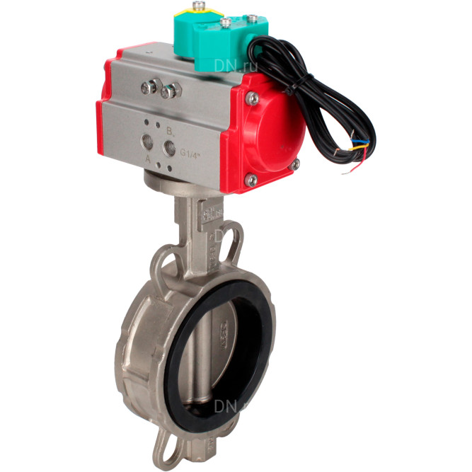 Затвор дисковый поворотный WBV3232E-2W-Fb-H Ду40 Ру16 корпус - нержавеющая сталь 316L, диск - нержавеющая сталь 316L, уплотнение - EPDM, с пневмоприводом PA-DA-052 и магнитным переключателем ALS200D в Перми