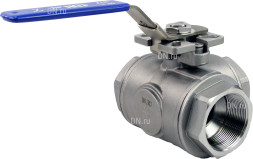 Кран шаровой BV3232P(4pc)-SP-3WT-T-ISO-H Ду40 Ру63, 3-ходовой T-тип стандартнопроходной, внутренняя резьба, уплотнение - PTFE, материал корпуса - нержавеющая сталь SS316 с ISO фланцем и рукояткой